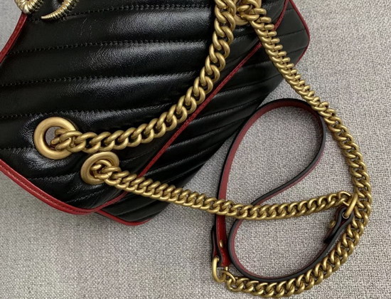 Gucci GG Marmont Mini Shoulder Bag in Black Diagonal Matelasse Leather with a Vintage Effect