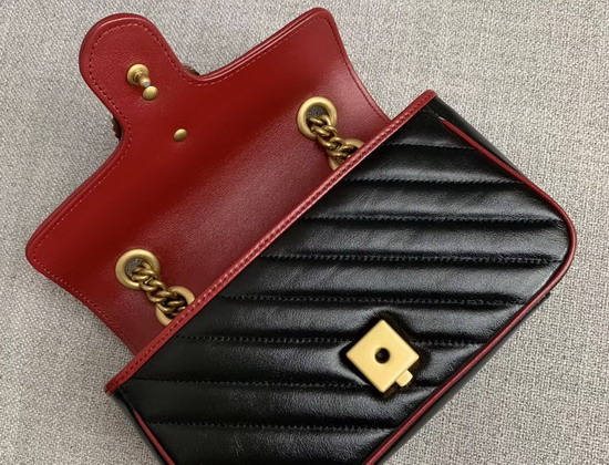 Gucci GG Marmont Mini Shoulder Bag in Black Diagonal Matelasse Leather with a Vintage Effect