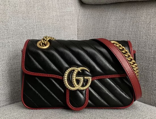 Gucci GG Marmont Mini Shoulder Bag in Black Diagonal Matelasse Leather with a Vintage Effect