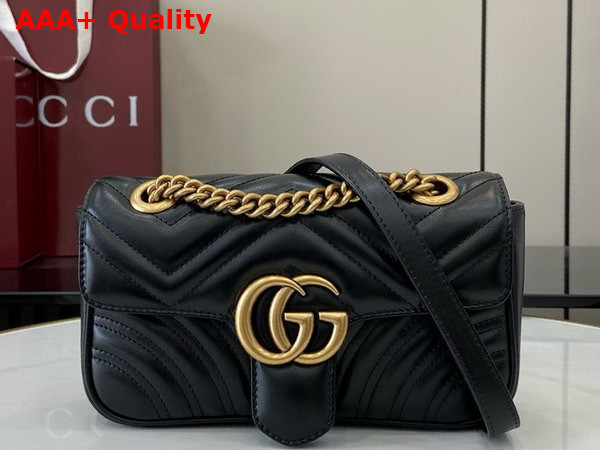 Gucci GG Marmont Mini Shoulder Bag in Black Matelasse Chevron Leather with a Heart 446744 Replica