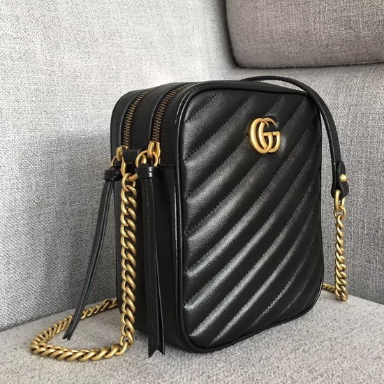 Gucci GG Marmont Mini Shoulder Bag in Black Matelasse Leather 550155