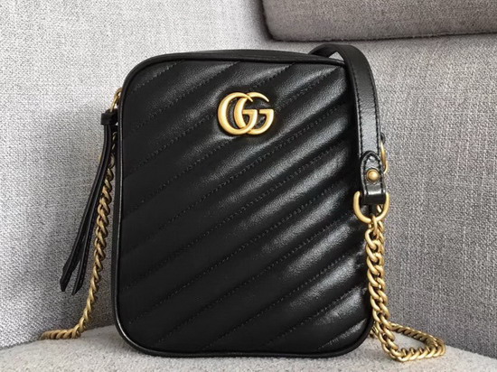 Gucci GG Marmont Mini Shoulder Bag in Black Matelasse Leather 550155