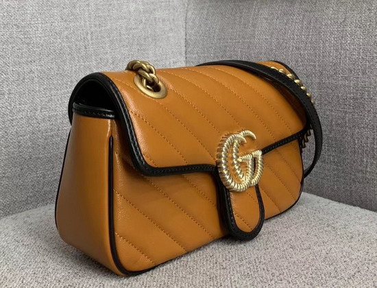 Gucci GG Marmont Mini Shoulder Bag in Cognac Diagonal Matelasse Leather with a Vintage Effect