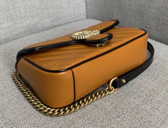 Gucci GG Marmont Mini Shoulder Bag in Cognac Diagonal Matelasse Leather with a Vintage Effect