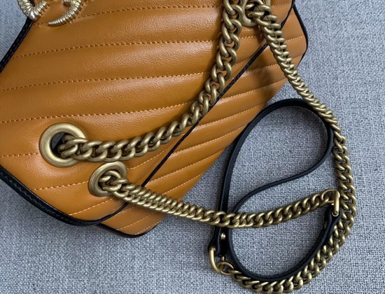 Gucci GG Marmont Mini Shoulder Bag in Cognac Diagonal Matelasse Leather with a Vintage Effect