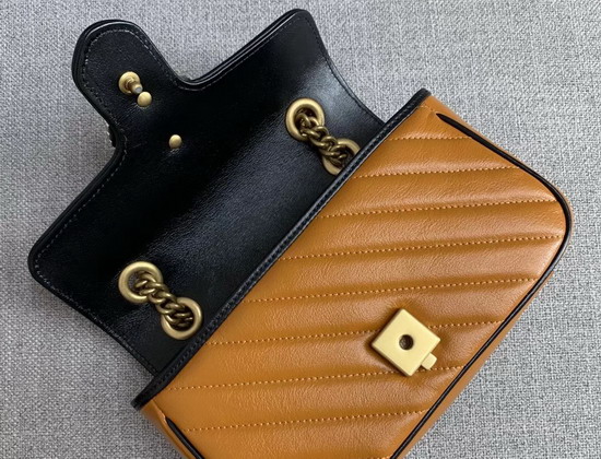 Gucci GG Marmont Mini Shoulder Bag in Cognac Diagonal Matelasse Leather with a Vintage Effect