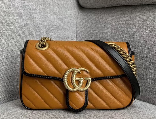 Gucci GG Marmont Mini Shoulder Bag in Cognac Diagonal Matelasse Leather with a Vintage Effect