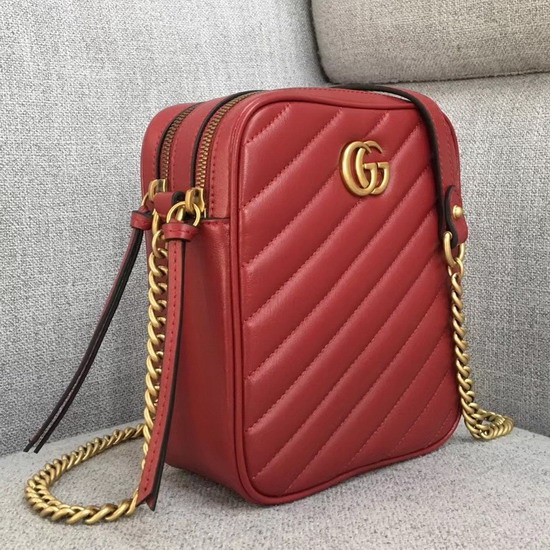 Gucci GG Marmont Mini Shoulder Bag in Red Matelasse Leather 550155