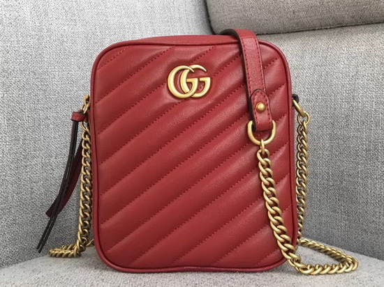 Gucci GG Marmont Mini Shoulder Bag in Red Matelasse Leather 550155