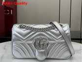 Gucci GG Marmont Mini Shoulder Bag in Silver Matelasse Chevron Leather 446744 Replica