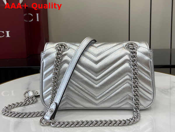 Gucci GG Marmont Mini Shoulder Bag in Silver Matelasse Chevron Leather 446744 Replica