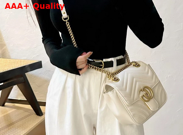 Gucci GG Marmont Mini Shoulder Bag in White Leather 739682 Replica