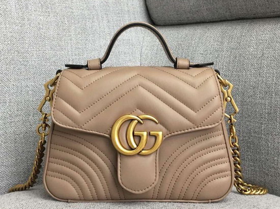 Gucci GG Marmont Mini Top Handle Bag Dusty Pink Matelasse Chevron Leather 547260