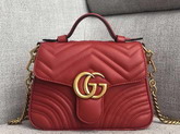 Gucci GG Marmont Mini Top Handle Bag Hibiscus Red Matelasse Chevron Leather 547260