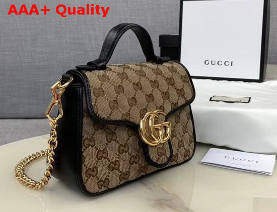 Gucci GG Marmont Mini Top Handle Bag Original GG Canvas and Black Leather 583571 Replica