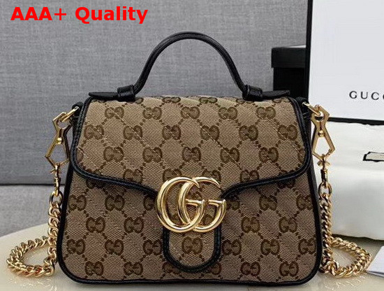 Gucci GG Marmont Mini Top Handle Bag Original GG Canvas and Black Leather 583571 Replica