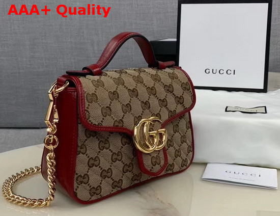 Gucci GG Marmont Mini Top Handle Bag Original GG Canvas and Red Leather 583571 Replica