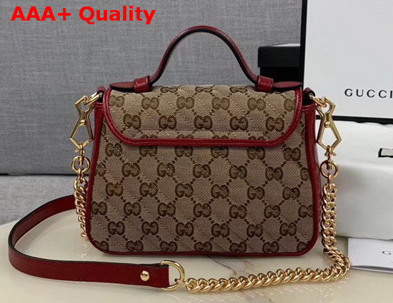 Gucci GG Marmont Mini Top Handle Bag Original GG Canvas and Red Leather 583571 Replica