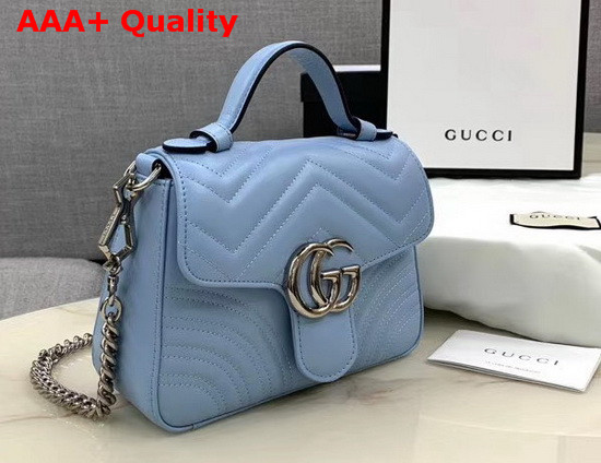 Gucci GG Marmont Mini Top Handle Bag Pastel Blue Leather 547260 Replica