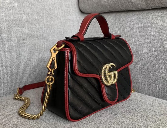 Gucci GG Marmont Mini Top Handle Bag in Black Diagonal Metalasse Leather with a Vintage Effect 583571