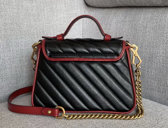 Gucci GG Marmont Mini Top Handle Bag in Black Diagonal Metalasse Leather with a Vintage Effect 583571