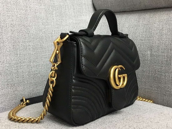 Gucci GG Marmont Mini Top Handle Bag in Black Matelasse Chevron Leather with Heart Detail 547260