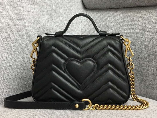 Gucci GG Marmont Mini Top Handle Bag in Black Matelasse Chevron Leather with Heart Detail 547260