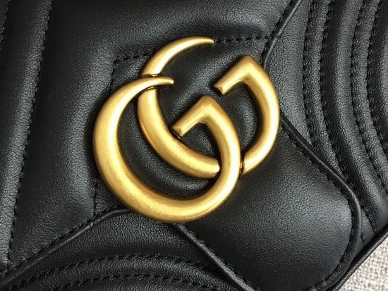 Gucci GG Marmont Mini Top Handle Bag in Black Matelasse Chevron Leather with Heart Detail 547260