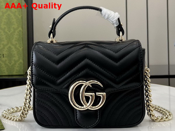 Gucci GG Marmont Mini Top Handle Bag in Black Quilted Chevron Leather 811238 Replica