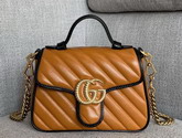 Gucci GG Marmont Mini Top Handle Bag in Cognac Diagonal Metalasse Leather with a Vintage Effect 583571