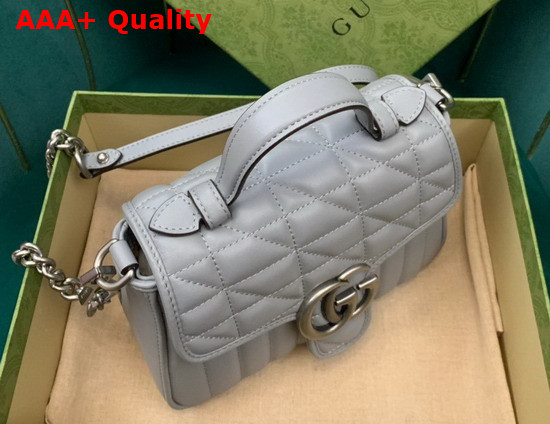 Gucci GG Marmont Mini Top Handle Bag in Grey Matelasse Leather 583571 Replica