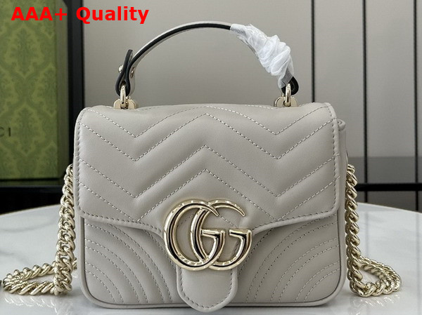 Gucci GG Marmont Mini Top Handle Bag in Light Grey Quilted Chevron Leather 811238 Replica