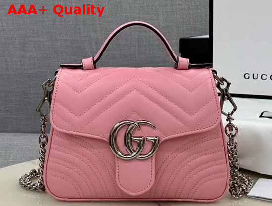 Gucci GG Marmont Mini Top Handle Bag in Pastel Pink Matelasse Chevron Leather 547260 Replica