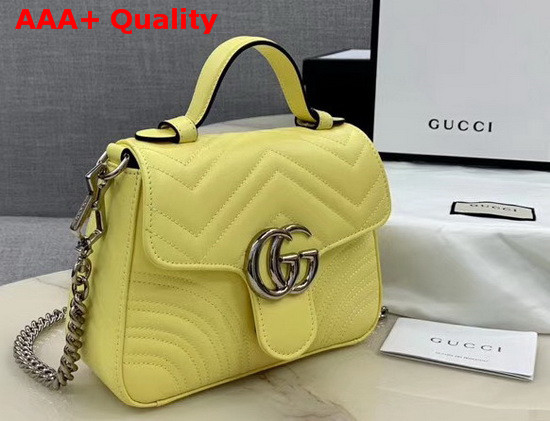 Gucci GG Marmont Mini Top Handle Bag in Pastel Yellow Matelasse Chevron Leather 547260 Replica