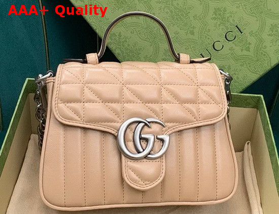 Gucci GG Marmont Mini Top Handle Bag in Rose Beige Matelasse Leather 583571 Replica