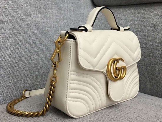 Gucci GG Marmont Mini Top Handle Bag in White Matelasse Chevron Leather 547260