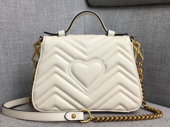 Gucci GG Marmont Mini Top Handle Bag in White Matelasse Chevron Leather 547260