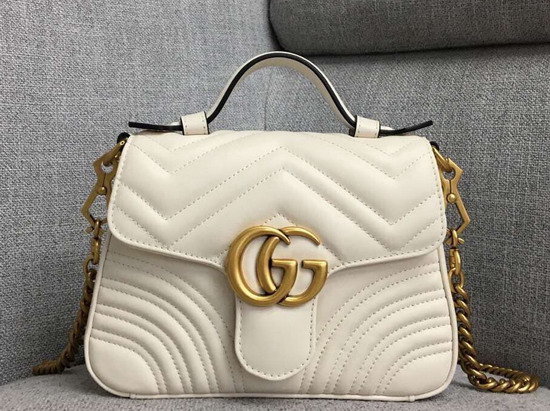 Gucci GG Marmont Mini Top Handle Bag in White Matelasse Chevron Leather 547260