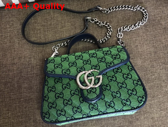 Gucci GG Marmont Multicolour Mini Top Handle Bag Green and Blue Diagonal Matelasse GG Canvas 583571 Replica