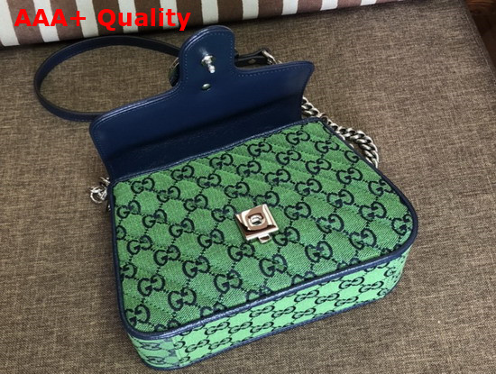 Gucci GG Marmont Multicolour Mini Top Handle Bag Green and Blue Diagonal Matelasse GG Canvas 583571 Replica