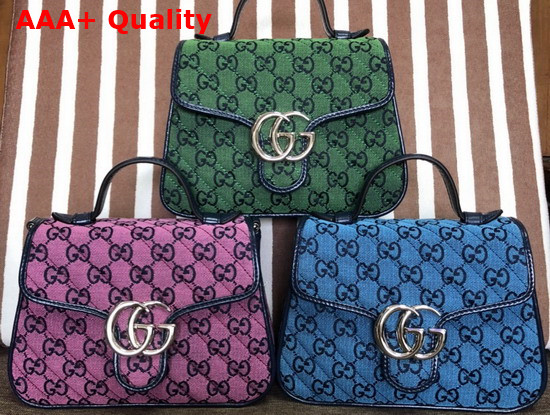 Gucci GG Marmont Multicolour Mini Top Handle Bag Green and Blue Diagonal Matelasse GG Canvas 583571 Replica