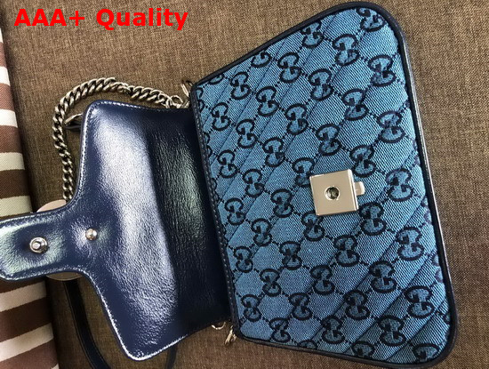 Gucci GG Marmont Multicolour Mini Top Handle Bag Light Blue and Blue Diagonal Matelasse GG Canvas 583571 Replica