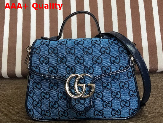 Gucci GG Marmont Multicolour Mini Top Handle Bag Light Blue and Blue Diagonal Matelasse GG Canvas 583571 Replica