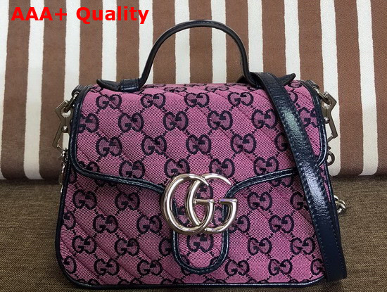 Gucci GG Marmont Multicolour Mini Top Handle Bag Pink and Blue Diagonal Matelasse GG Canvas 583571 Replica