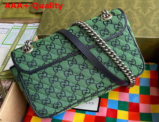 Gucci GG Marmont Multicolour Small Shoulder Bag Green and Blue Canvas 443497 Replica