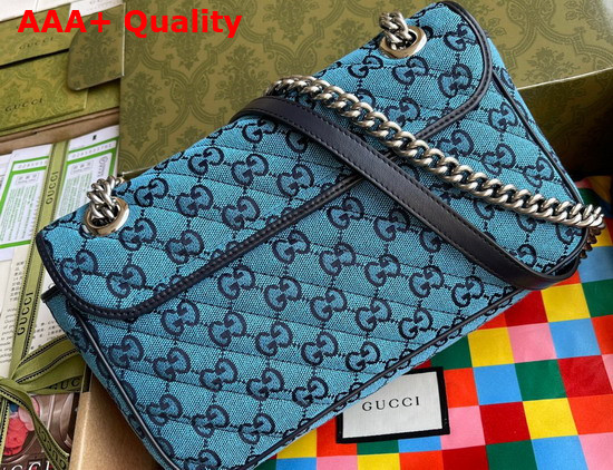 Gucci GG Marmont Multicolour Small Shoulder Bag Light Blue and Blue Canvas 443497 Replica