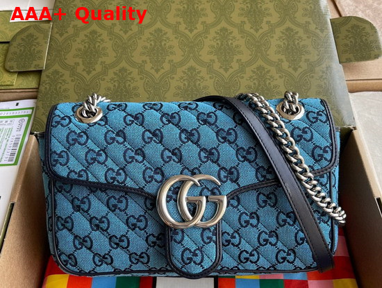 Gucci GG Marmont Multicolour Small Shoulder Bag Light Blue and Blue Canvas 443497 Replica