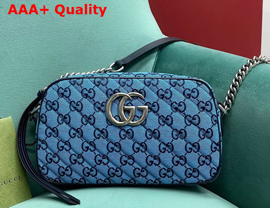 Gucci GG Marmont Multicolour Small Shoulder Bag Light Blue and Blue Canvas 447632 Replica