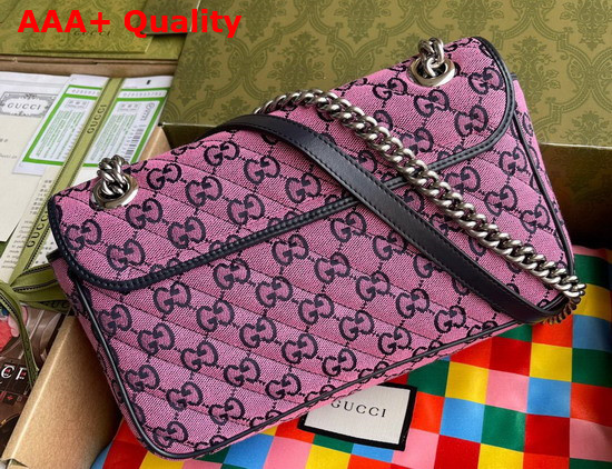 Gucci GG Marmont Multicolour Small Shoulder Bag Pink and Blue Canvas 443497 Replica