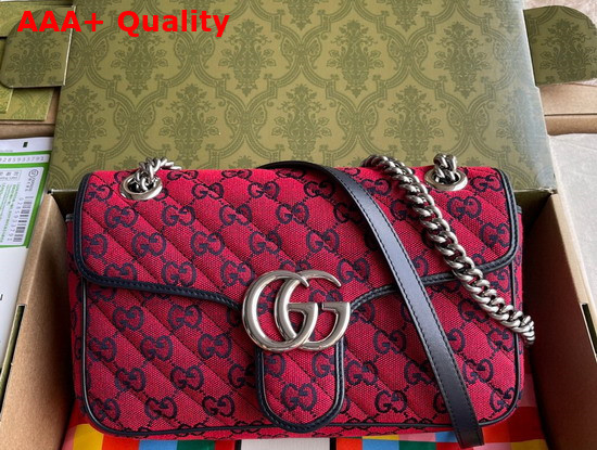 Gucci GG Marmont Multicolour Small Shoulder Bag Red and Blue Canvas 443497 Replica